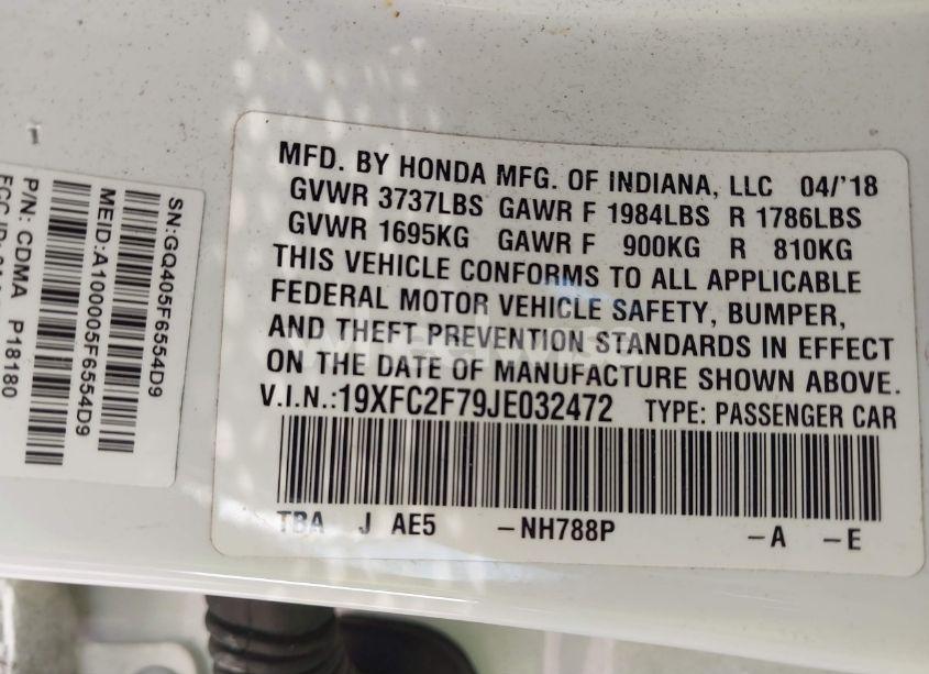 Photo 9 of 2018 Honda Civic EX (VIN 19XFC2F79JE032472)