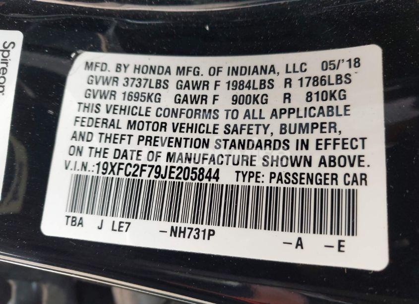 Photo 9 of 2018 Honda Civic EX (VIN 19XFC2F79JE205844)