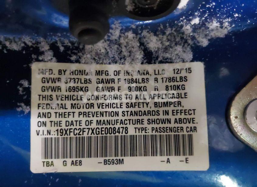 Photo 9 of 2016 Honda Civic EX (VIN 19XFC2F7XGE008478)