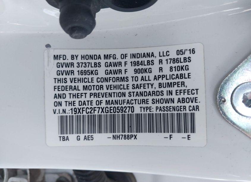 Photo 9 of 2016 Honda Civic EX (VIN 19XFC2F7XGE059270)