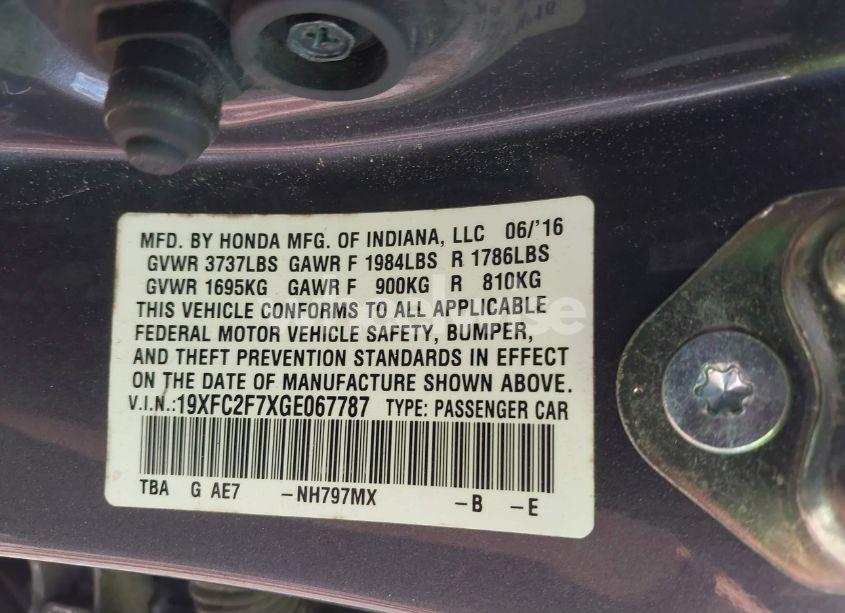 Photo 9 of 2016 Honda Civic EX (VIN 19XFC2F7XGE067787)