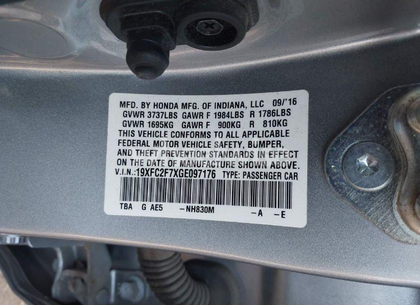 Photo 9 of 2016 Honda Civic EX (VIN 19XFC2F7XGE097176)