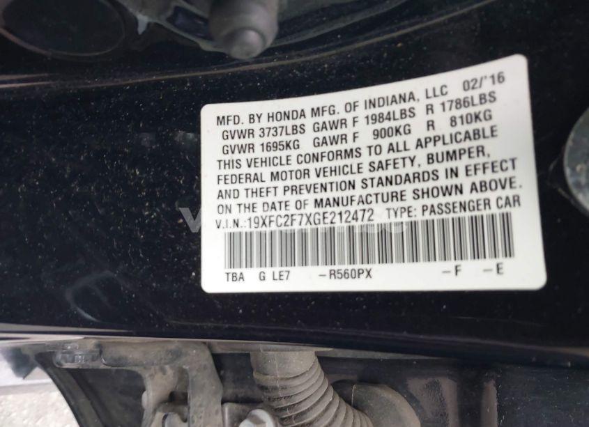 Photo 9 of 2016 Honda Civic EX (VIN 19XFC2F7XGE212472)