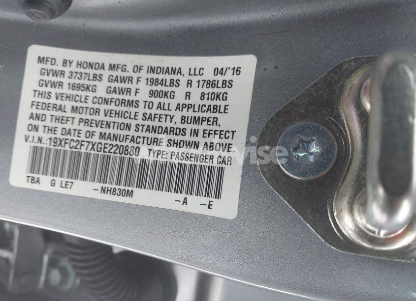 Photo 9 of 2016 Honda Civic EX (VIN 19XFC2F7XGE220880)