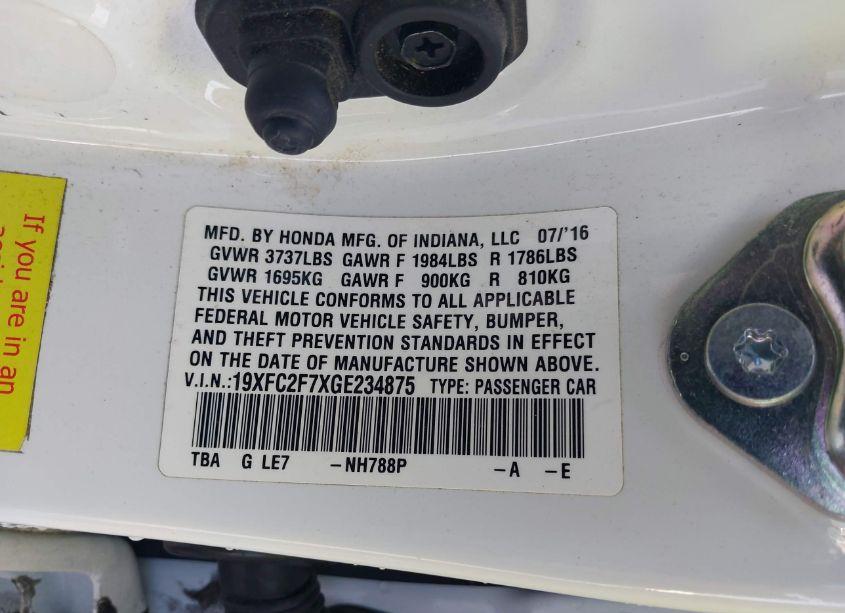 Photo 9 of 2016 Honda Civic EX (VIN 19XFC2F7XGE234875)