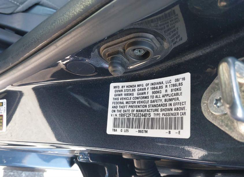 Photo 9 of 2016 Honda Civic EX (VIN 19XFC2F7XGE244015)