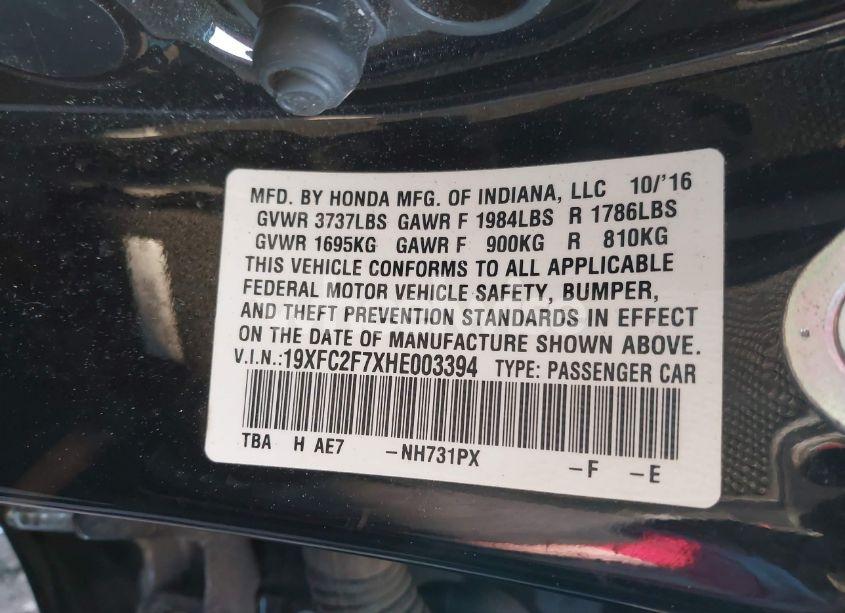 Photo 9 of 2017 Honda Civic EX (VIN 19XFC2F7XHE003394)