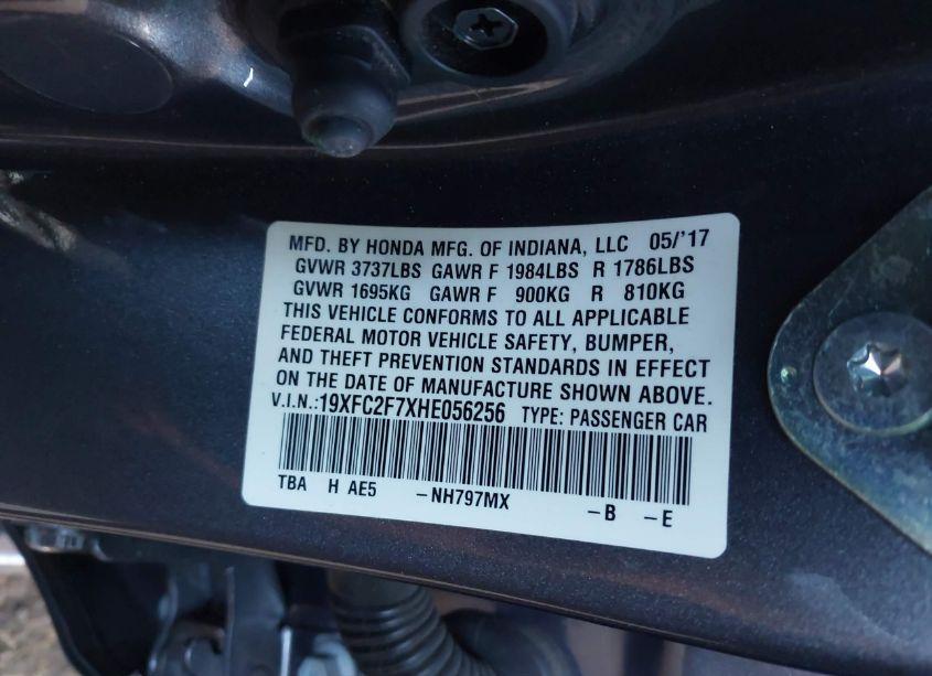 Photo 9 of 2017 Honda Civic EX (VIN 19XFC2F7XHE056256)