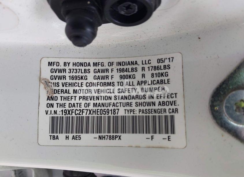 Photo 9 of 2017 Honda Civic EX (VIN 19XFC2F7XHE059187)