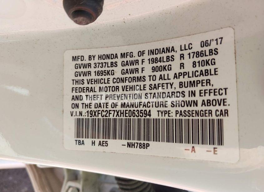 Photo 9 of 2017 Honda Civic EX (VIN 19XFC2F7XHE063594)