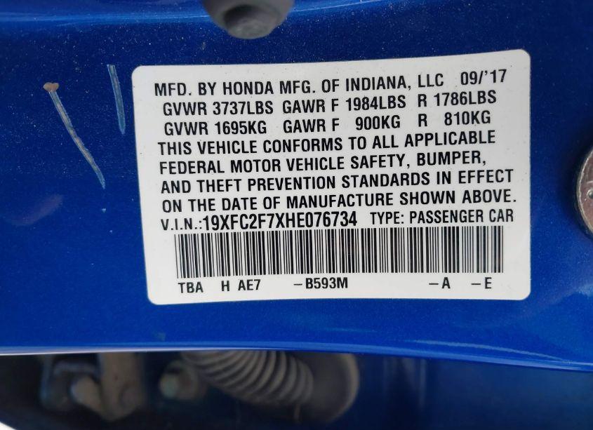 Photo 9 of 2017 Honda Civic EX (VIN 19XFC2F7XHE076734)