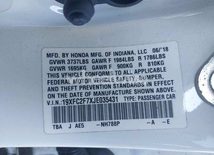 Photo 9 of 2018 Honda Civic EX (VIN 19XFC2F7XJE035431)