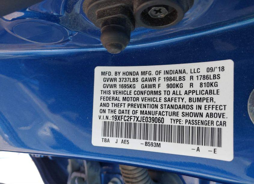 Photo 9 of 2018 Honda Civic EX (VIN 19XFC2F7XJE039060)