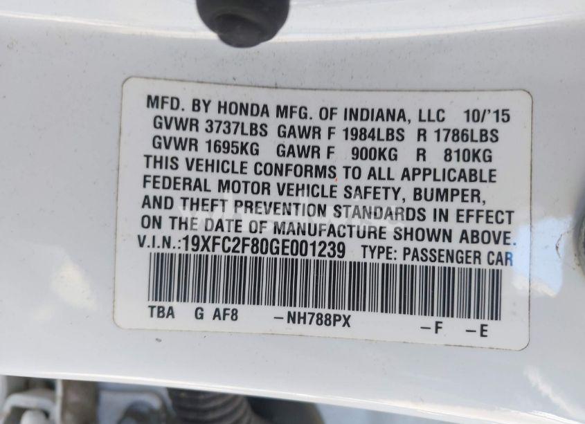 Photo 9 of 2016 Honda Civic EX (VIN 19XFC2F80GE001239)