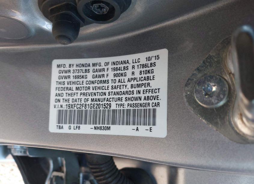 Photo 9 of 2016 Honda Civic EX (VIN 19XFC2F81GE201529)
