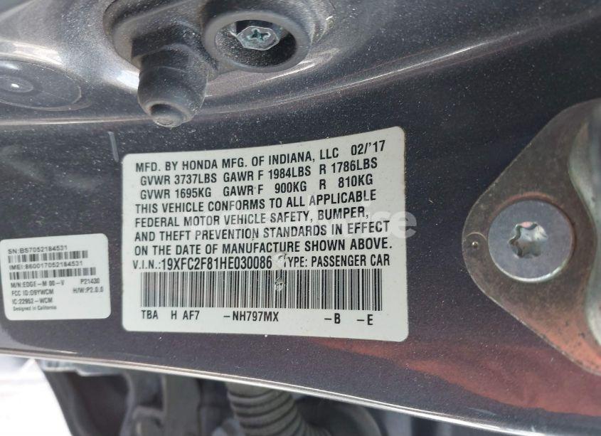 Photo 9 of 2017 Honda Civic EX (VIN 19XFC2F81HE030086)