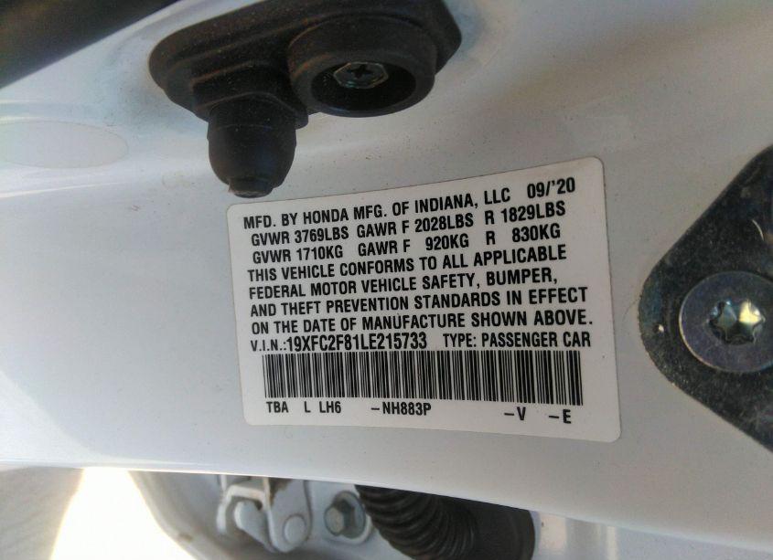 Photo 9 of 2020 Honda Civic SPORT (VIN 19XFC2F81LE215733)