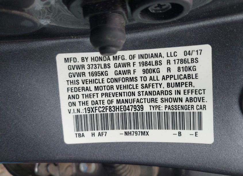 Photo 9 of 2017 Honda Civic EX (VIN 19XFC2F83HE047939)