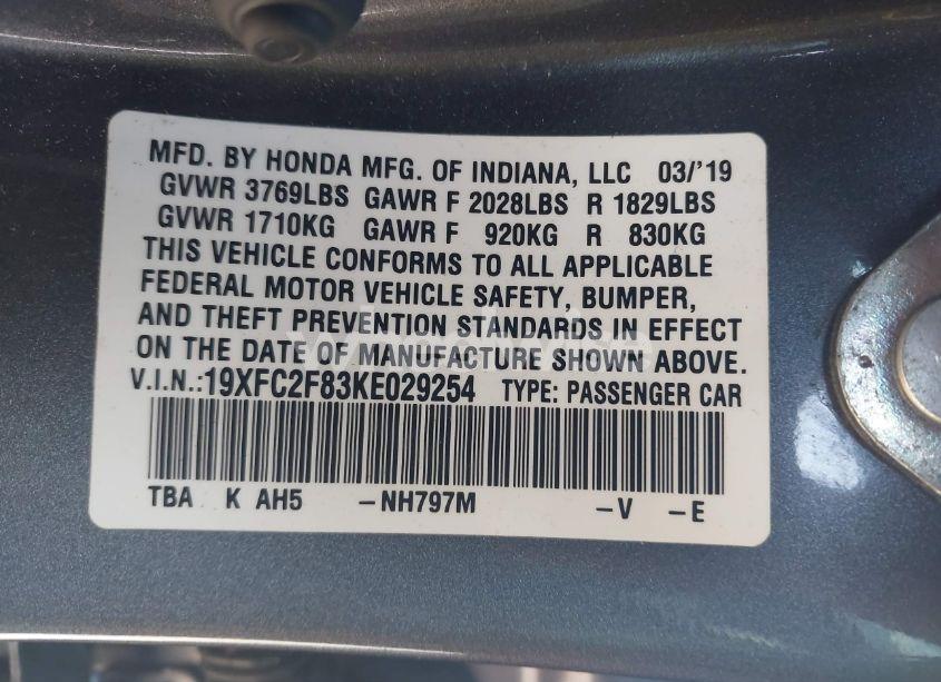 Photo 9 of 2019 Honda Civic SPORT (VIN 19XFC2F83KE029254)