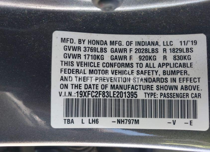 Photo 9 of 2020 Honda Civic SPORT (VIN 19XFC2F83LE201395)