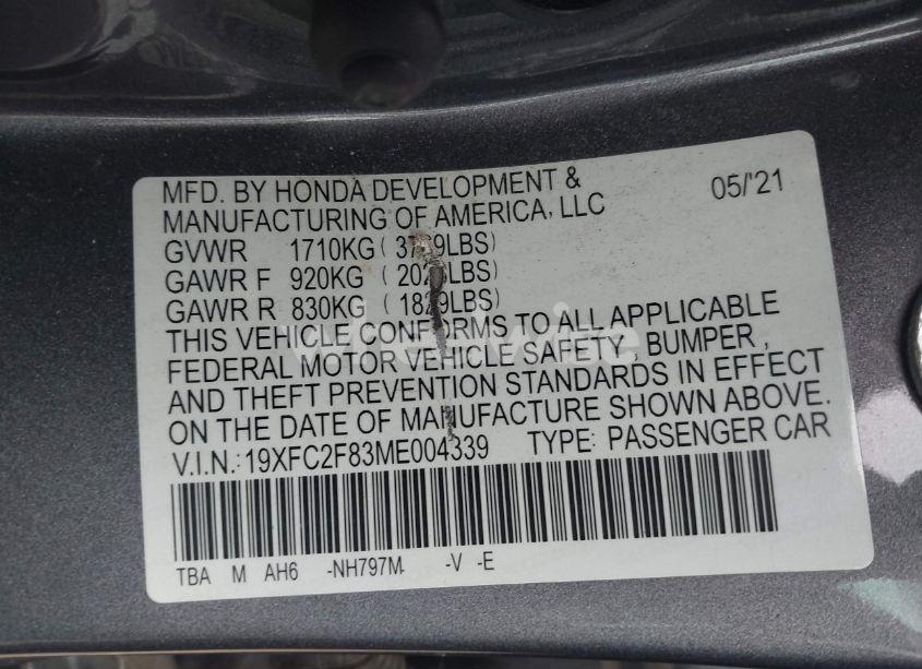 Photo 9 of 2021 Honda Civic SPORT (VIN 19XFC2F83ME004339)