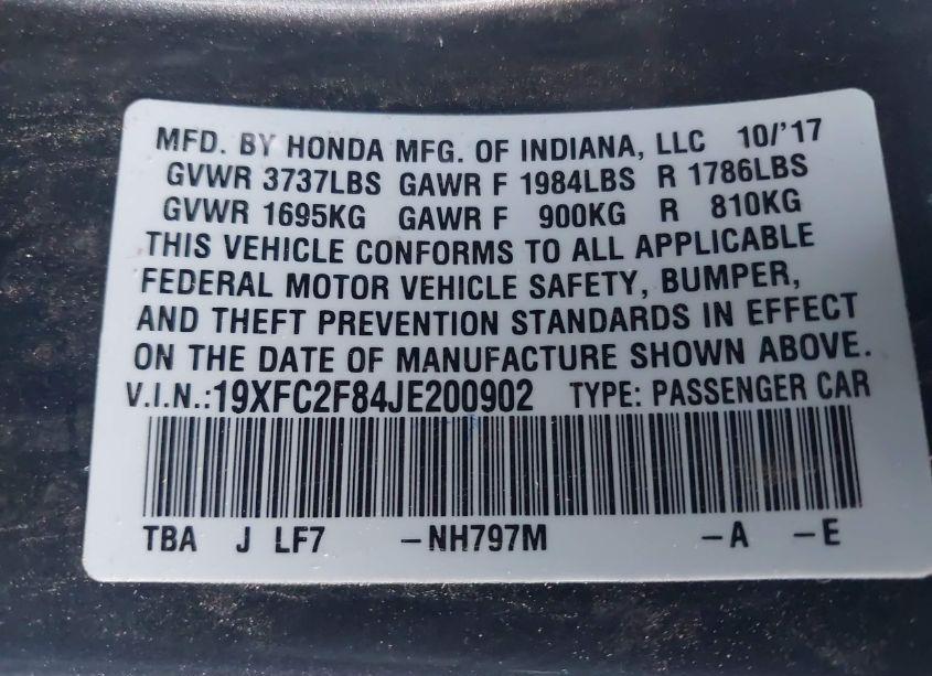 Photo 9 of 2018 Honda Civic EX (VIN 19XFC2F84JE200902)