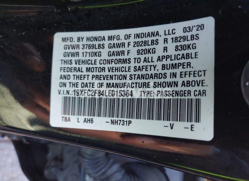 Photo 9 of 2020 Honda Civic SPORT (VIN 19XFC2F84LE015364)