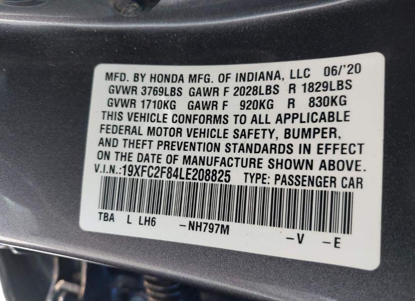 Photo 9 of 2020 Honda Civic SPORT (VIN 19XFC2F84LE208825)