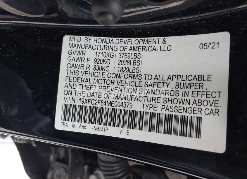 Photo 9 of 2021 Honda Civic SPORT (VIN 19XFC2F84ME004379)
