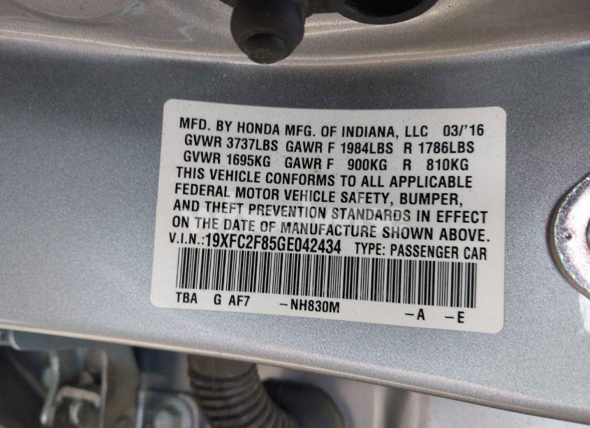 Photo 9 of 2016 Honda Civic EX (VIN 19XFC2F85GE042434)