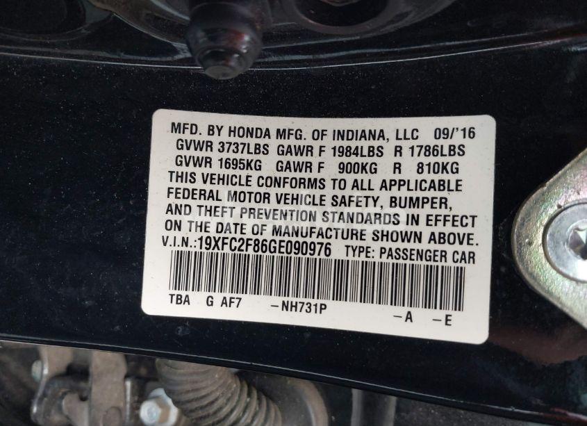 Photo 9 of 2016 Honda Civic EX (VIN 19XFC2F86GE090976)