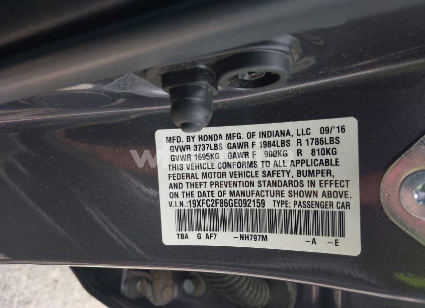 Photo 9 of 2016 Honda Civic EX (VIN 19XFC2F86GE092159)