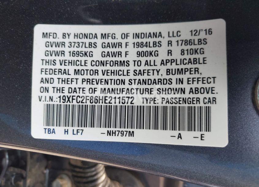 Photo 9 of 2017 Honda Civic EX (VIN 19XFC2F86HE211572)