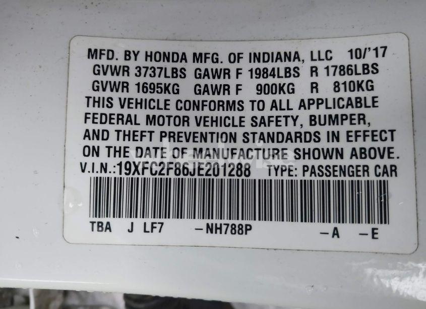 Photo 9 of 2018 Honda Civic EX (VIN 19XFC2F86JE201288)