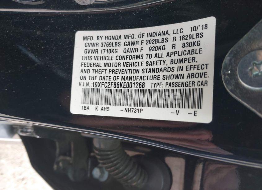 Photo 9 of 2019 Honda Civic SPORT (VIN 19XFC2F86KE001268)