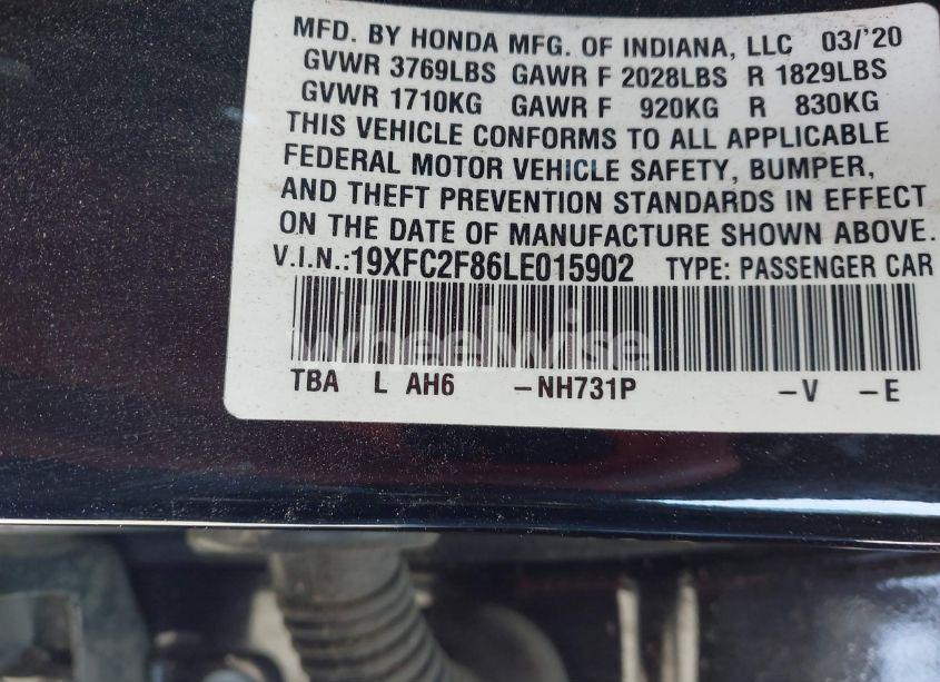 Photo 9 of 2020 Honda Civic SPORT (VIN 19XFC2F86LE015902)