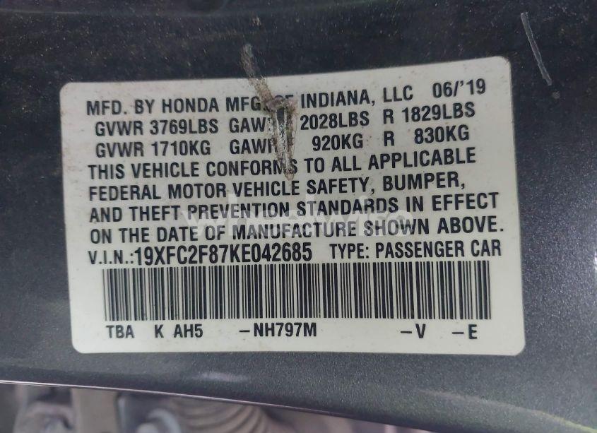 Photo 9 of 2019 Honda Civic SPORT (VIN 19XFC2F87KE042685)