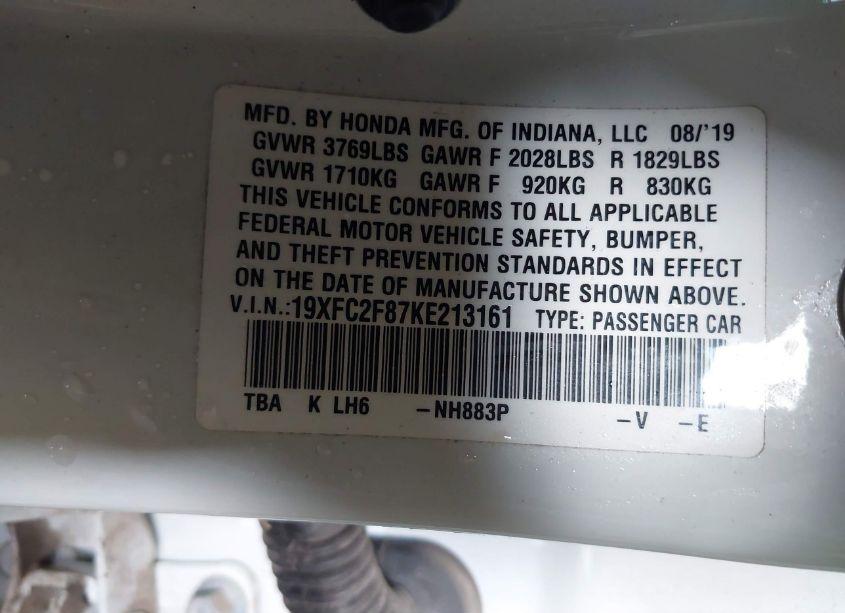 Photo 9 of 2019 Honda Civic SPORT (VIN 19XFC2F87KE213161)