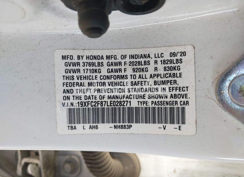 Photo 9 of 2020 Honda Civic SPORT (VIN 19XFC2F87LE028271)