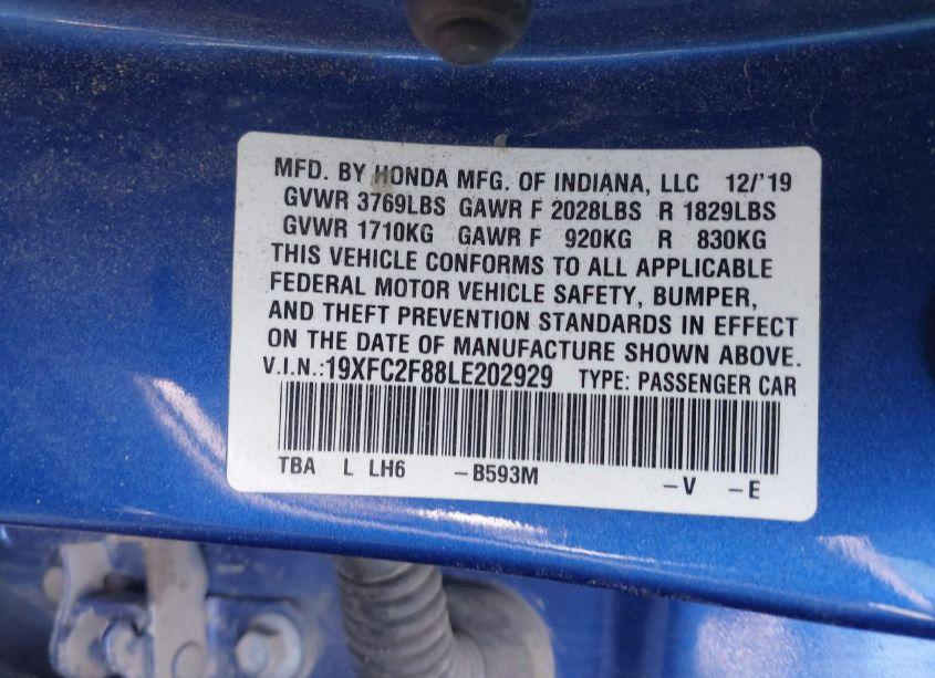 Photo 9 of 2020 Honda Civic SPORT (VIN 19XFC2F88LE202929)