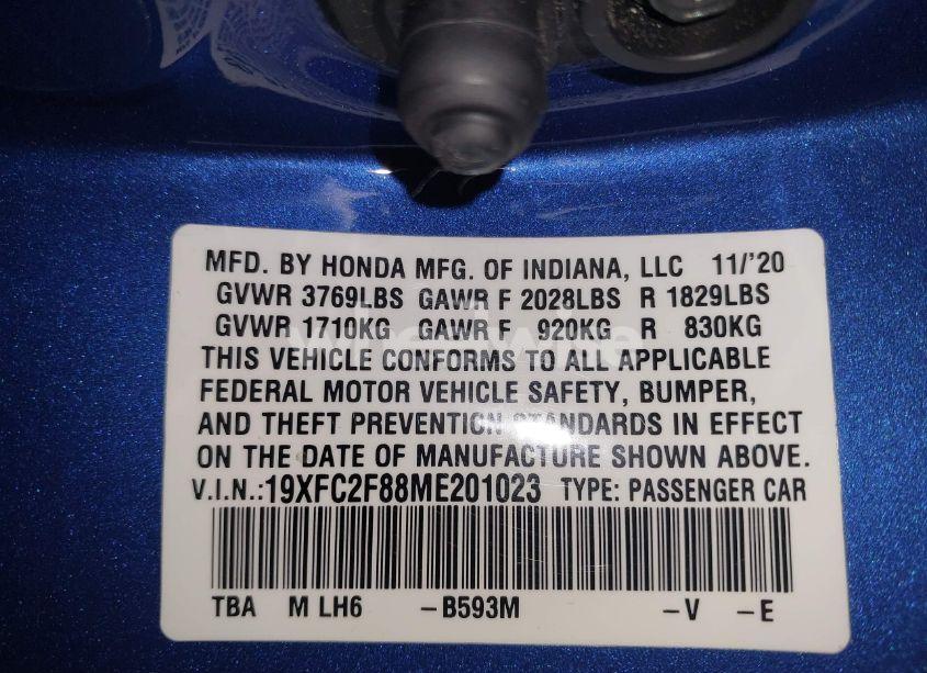 Photo 9 of 2021 Honda Civic SPORT (VIN 19XFC2F88ME201023)