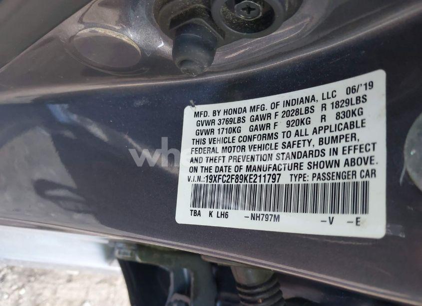 Photo 9 of 2019 Honda Civic SPORT (VIN 19XFC2F89KE211797)