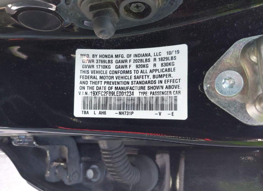 Photo 9 of 2020 Honda Civic SPORT (VIN 19XFC2F89LE001234)