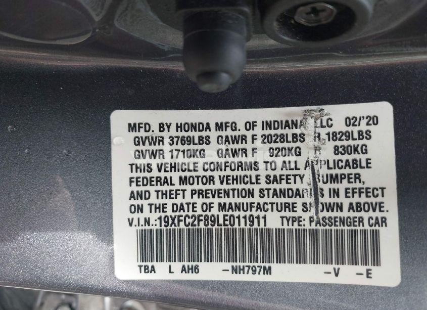 Photo 9 of 2020 Honda Civic SPORT (VIN 19XFC2F89LE011911)