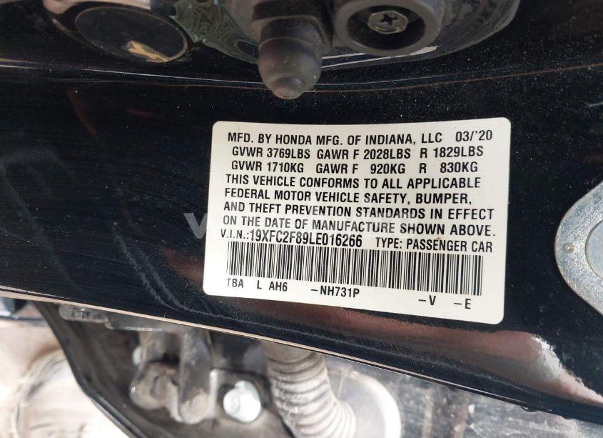 Photo 9 of 2020 Honda Civic SPORT (VIN 19XFC2F89LE016266)