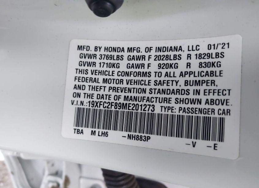 Photo 9 of 2021 Honda Civic SPORT (VIN 19XFC2F89ME201273)