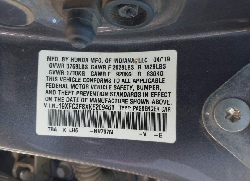 Photo 9 of 2019 Honda Civic SPORT (VIN 19XFC2F8XKE209461)