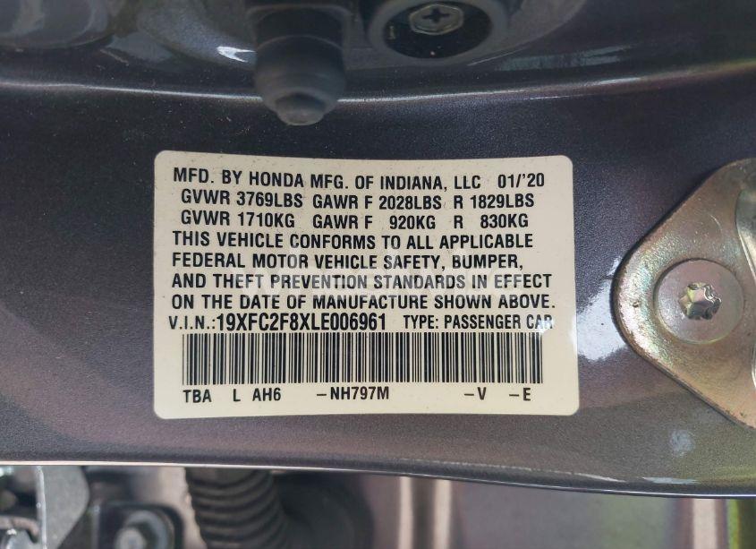 Photo 9 of 2020 Honda Civic SPORT (VIN 19XFC2F8XLE006961)