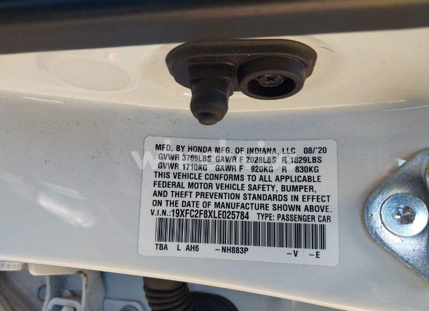 Photo 9 of 2020 Honda Civic SPORT (VIN 19XFC2F8XLE025784)