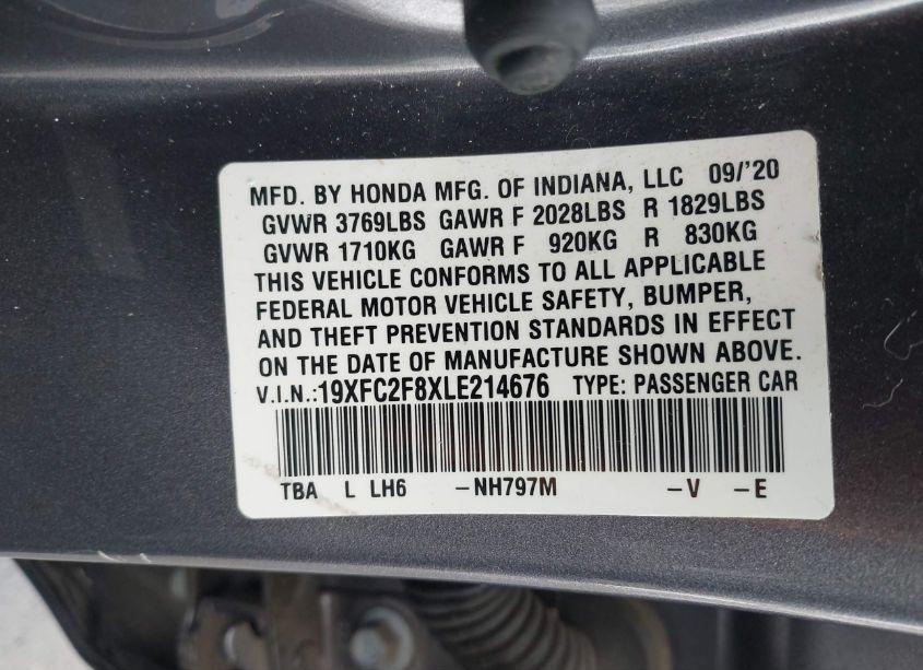 Photo 9 of 2020 Honda Civic SPORT (VIN 19XFC2F8XLE214676)